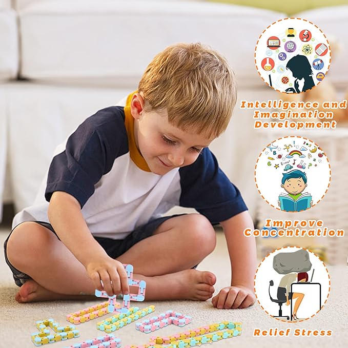 Woosir 6 Pack Wacky Tracks Fidget Toys Gifts for Kids Classroom Brithday Christmas Party Favors 24 Links Sensory Snap Fidget Snake Click Toys for Kids Adult Stress Relief Party Gifts Macarons Colors