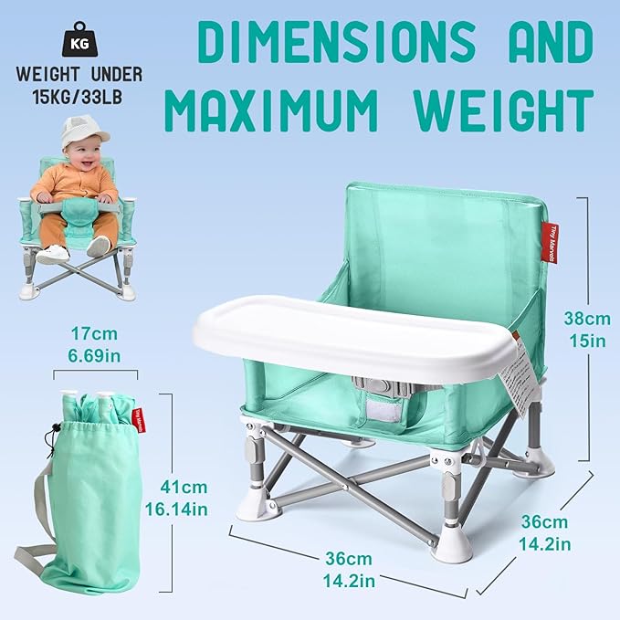 Tiny Marvels Portable 3-in-1 Baby Booster Seat – Cozy Floor Seat, Feeding Seat with Tray, Toddler Booster – Compact, Foldable, Safe with Child Safety Belt Carry Bag – Perfect for Travel & Family Time