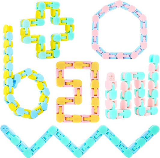 Woosir 6 Pack Wacky Tracks Fidget Toys Gifts for Kids Classroom Brithday Christmas Party Favors 24 Links Sensory Snap Fidget Snake Click Toys for Kids Adult Stress Relief Party Gifts Macarons Colors