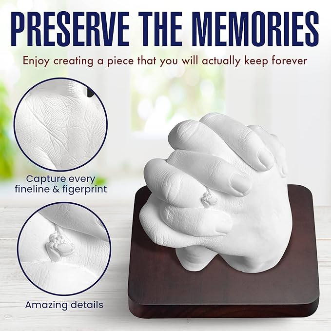 Hand Casting Kit for Couples, DIY Plaster Statue Molding Kit, Wooden Mahogany Base DIY Hand Mold Kit, Anniversary for Men, Women, Wedding Gift, Mother's Day Gifts for Wife, Valentine's Day Gift