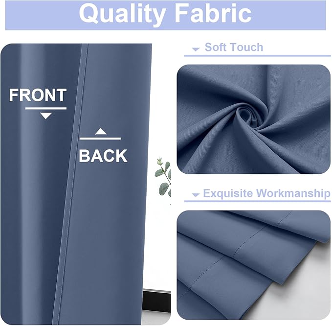 Simplebrand Ava Denim Blue Short 36 Inches Blackout Curtain 2 Panels Set, Half Window Rod Pocket Privacy Curtain Tiers for Kitchen, Curtains Blackout for Bathroom Shades, W40 x L36 Inch, Denim Blue