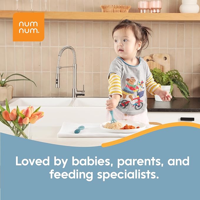 NumNum Baby Spoons Set, Pre-Spoon GOOtensils for Kids Aged 12+ Months - First Stage, Baby Led Weaning (BLW) Spoon - Self Feeding, Silicone Toddler Food Utensils - 1-Pack, 4 Spoons, Beige/Mauve