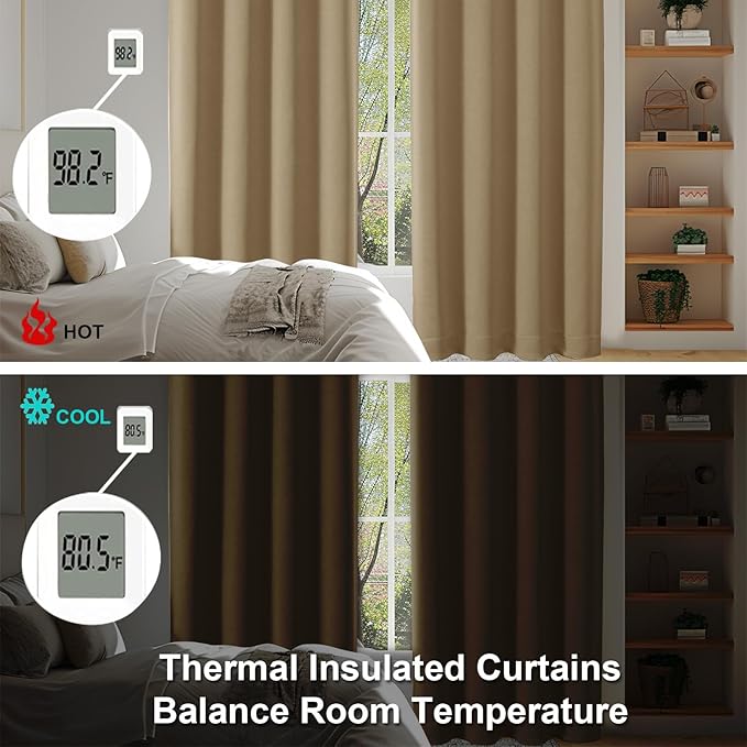 Simplebrand Ava Taupe Short 36 Inches Blackout Curtain 2 Panels Set, Half Window Rod Pocket Privacy Curtain Tiers for Kitchen, Curtains Blackout for Bathroom Shades, W40 x L36 Inch, Taupe