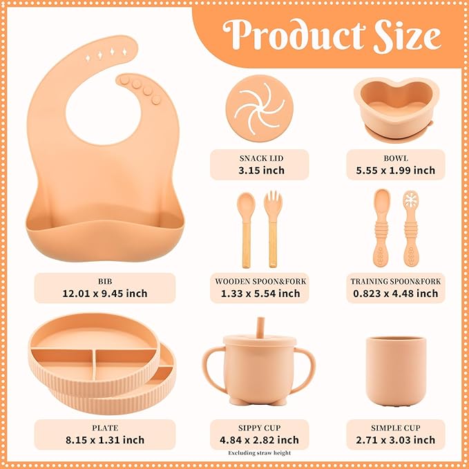 Silicone Baby Feeding Set 11 Pcs, Baby Led Weaning Supplies, Baby Feeding EatincSupplies Set BPA Free, Baby Essentialsfor Newborn Gift Pink