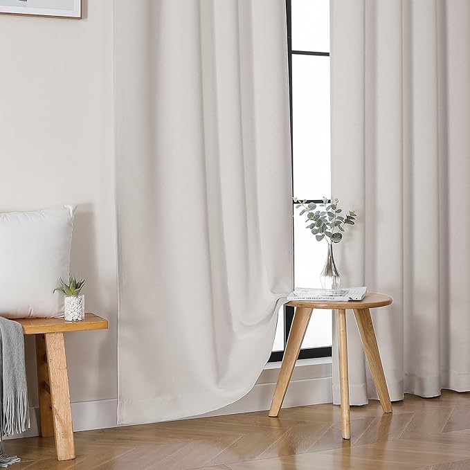Simplebrand Ava Natural Short 36 Inches Blackout Curtain 2 Panels Set, Half Window Rod Pocket Privacy Curtain Tiers for Kitchen, Curtains Blackout for Bathroom Shades, W40 x L36 Inch, Natural
