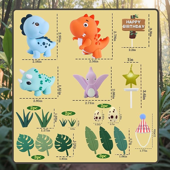20pcs Dinosaur Cake Topper Set with Dinosaur Eggs - Reusable Dinosaur Cake Decorations，Dinosaur Birthday Decorations for Boys & Girls (Dinosaur Cupcake Toppers, Happy Birthday Cake Accessories)