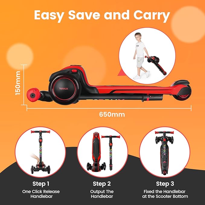 TONBUX Kids Scooter for Age 3-12, Toddler Scooter with 4 Adjustable Heights, Light Up 3-Wheels Scooter, Shock Absorption Design, Lean to Steer, Balance Training Scooter for Kids