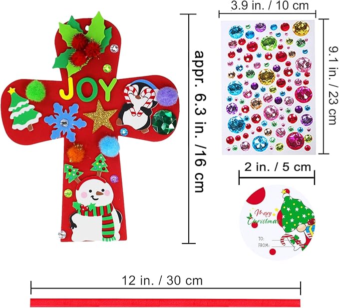 Winlyn 24 Sets Christmas Craft Kits DIY Christmas Cross Ornaments Decorations Art Sets Snowman Snowflake Christmas Foam Stickers Arts and Crafts for Kids Party Classroom Sunday School VBS Activities