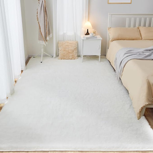 9x12 White Fluffy Plush Area Rug, Ultra Soft Bedroom Rug Indoor Carpet, Anti-Skid High Pile Luxury Rugs for Nursery, Kids Room, Playroom, Home Decoration