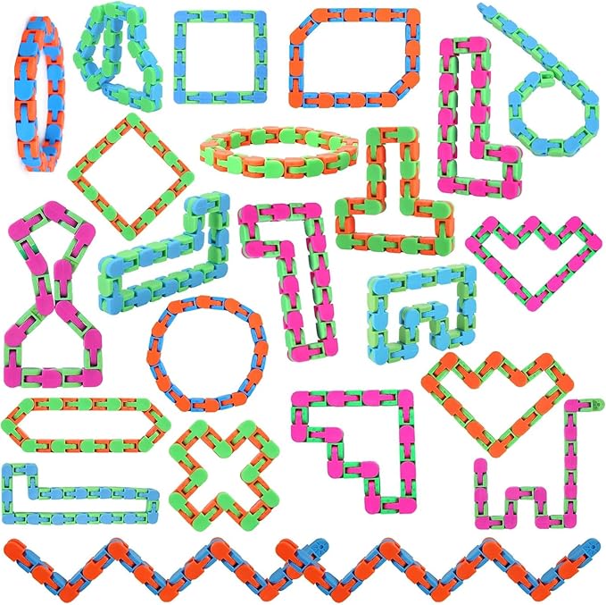Woosir 24 Pack Wacky Tracks Fidget Toys Sensory Toys Valentines Day Gifts for Kids Classroom School Prizes for Students Party Bag Fillers Snap Fidget Click Snake Toys Autism Stress Relief Adults