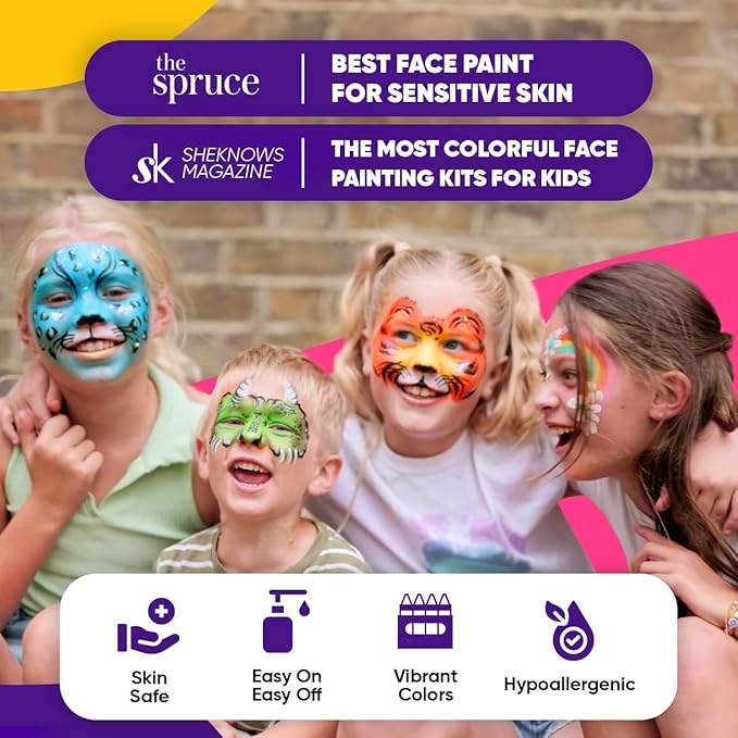28 Color Face Painting Kit for Kids - Blue Squid Face Paint Kit Palette with 160pc accessories Stencils, Water Activated Non Toxic Washable Professional Facepaint body set Halloween Party Makeup