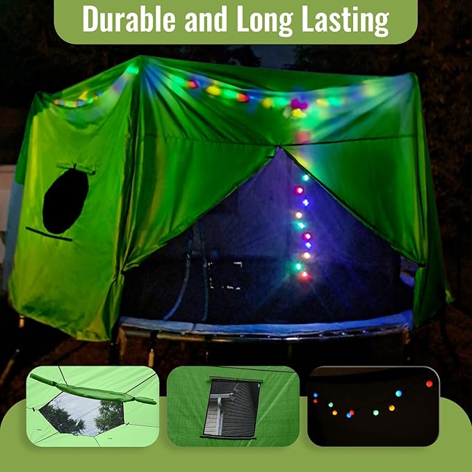 Gardenature 10FT/12FT/14FT Trampoline Tent(Tent Only), Fit Round Trampolines, Shade Cover with LED Light, Outdoor Trampolien Accessories, Anti-Tear, Beige