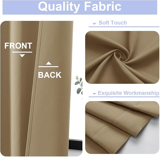 Simplebrand Ava Taupe Short 36 Inches Blackout Curtain 2 Panels Set, Half Window Rod Pocket Privacy Curtain Tiers for Kitchen, Curtains Blackout for Bathroom Shades, W40 x L36 Inch, Taupe