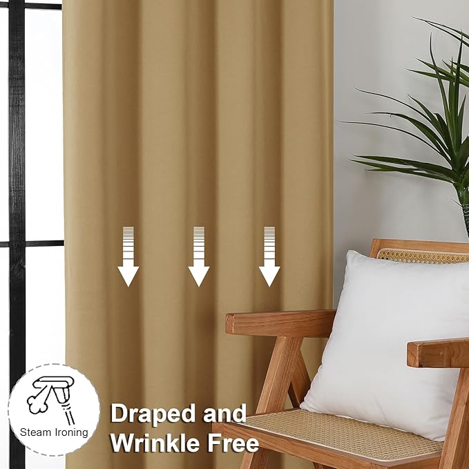 Simplebrand Ava Gold Short 36 Inches Blackout Curtain 2 Panels Set, Half Window Rod Pocket Privacy Curtain Tiers for Kitchen, Curtains Blackout for Bathroom Shades, W40 x L36 Inch, Gold