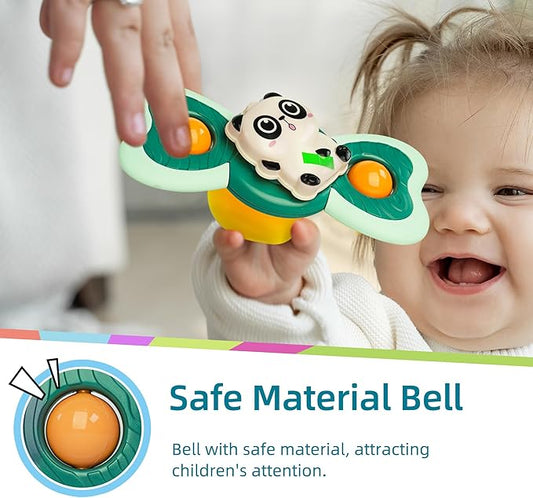 LiKee Strong Suction Cup Fidget Rotating Sensory Bath Toys for Baby 12 18 Months Airplane Car Travel Table & Window Toys for 1 2 Years Old Toddler Boys and Girls (Panda)