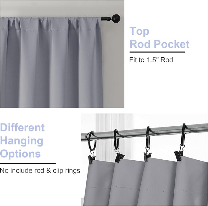 Simplebrand Ava Silver Grey Short 36 Inches Blackout Curtain 2 Panels Set, Half Window Rod Pocket Privacy Curtain Tiers for Kitchen, Curtains Blackout for Bathroom Shades, W40 x L36 Inch, Silver Grey