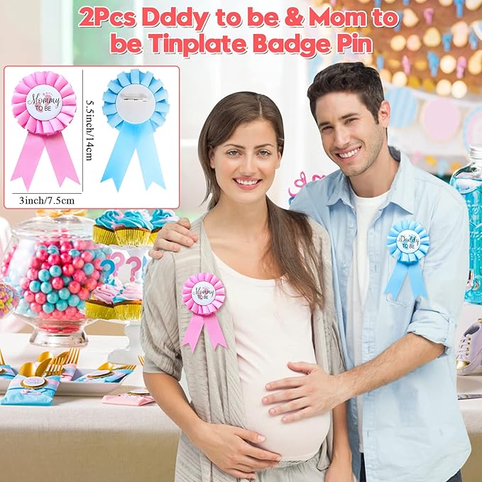 Winrayk Baby Gender Reveal Party Favors Supplies Boy or Girl Gender Reveal Ideas Badge Pin Button Pin Silicone Bracelet Photo Prop Necklace 104Pcs Baby Shower Favors Pink Blue Gender Reveal Decor Game