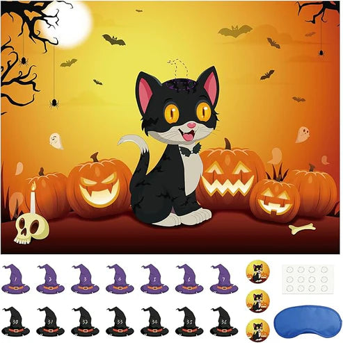 Morcheiong Halloween Game Pin The Tail on The Cat Game 36 Hats,