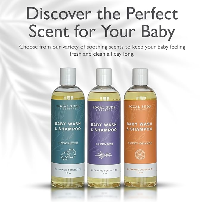 SoCal Suds & Company Baby Shampoo & Body Wash, 2-in-1 Organic Gel - Gentle Castile Soap with Vitamin-Infused Oils & Botanicals - Natural Care for Sensitive Skin & Body Hypoallergenic - 12oz Lavender