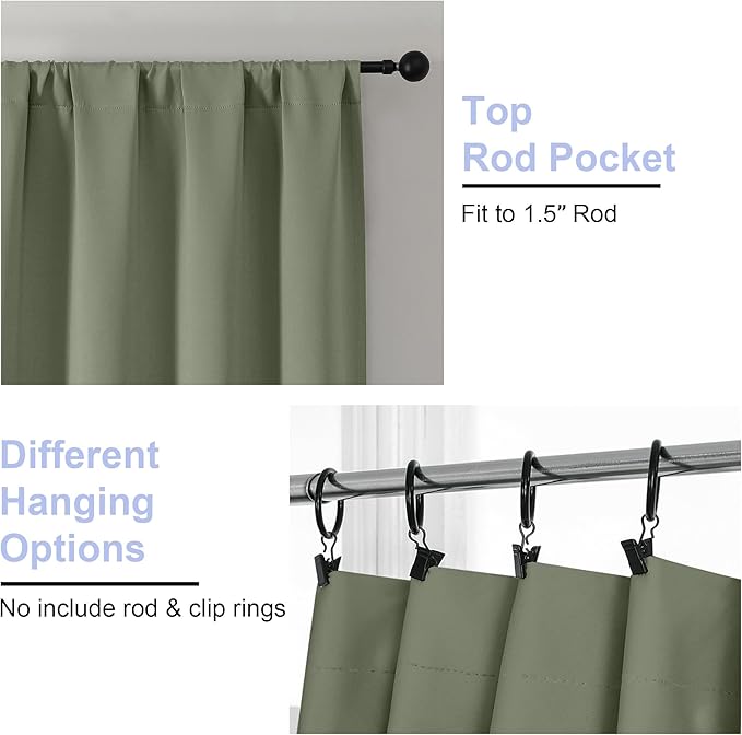Simplebrand Ava Sage Green Short 36 Inches Blackout Curtain 2 Panels Set, Half Window Rod Pocket Privacy Curtain Tiers for Kitchen, Curtains Blackout for Bathroom Shades, W40 x L36 Inch, Sage Green