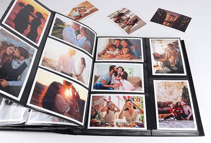 RECUTMS Photo Album 4x6 600 Photos Black Pages Large Capacity Leather Cover Wedding Family Photo Albums Holds 600 Horizontal and Vertical Photos (Pink, 600 pockets)