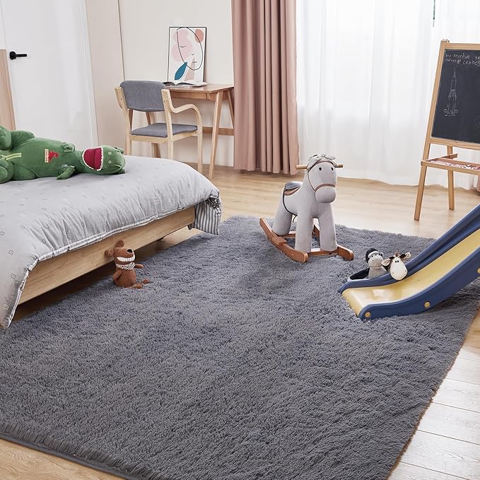 Fluffy Area Rug, 4x5.8 Grey Rugs for Bedroom, Soft Plush Area Rugs for Living Room, Nursery, Study Room, Dressing Room, Home Decor
