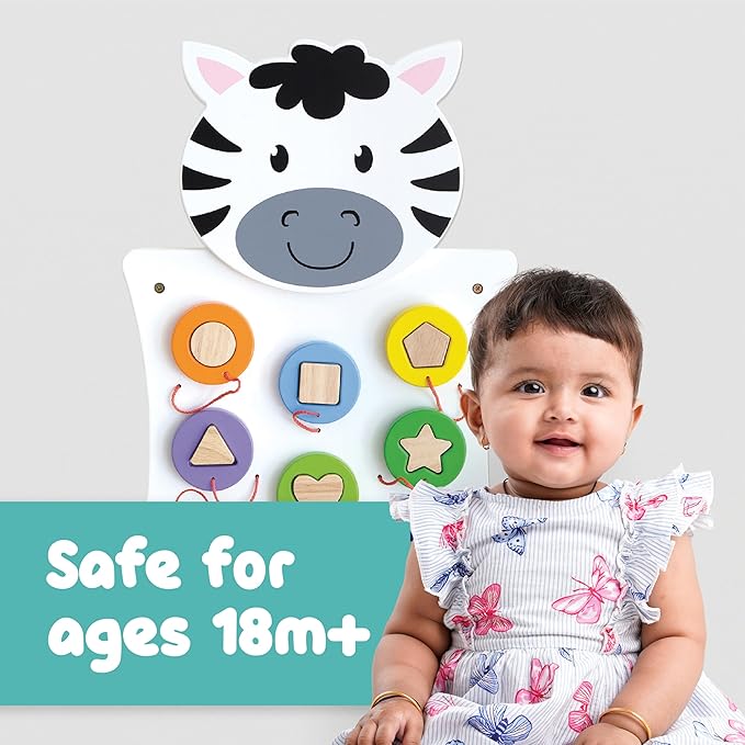SPARK & WOW Zebra Activity Wall Panel - Ages 18m+ - Montessori Sensory Wall Toy - Nesting Shape Activity - Busy Board - Toddler Room Décor