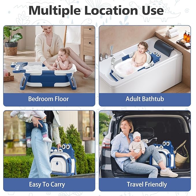 TPN Collapsible Baby Bathtub, Baby Bath Tub with Soft Cushion & Real-Time Thermometer, Baby Bathtub Infant to Toddler Tub (0-36 Months), Portable Newborn Travel Bath tub
