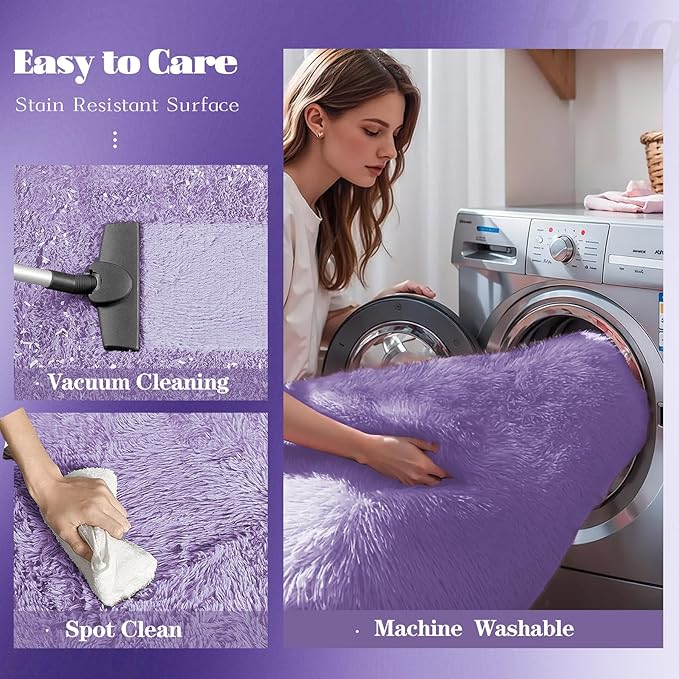 4FT Round Rug for Bedroom: Fluffy Shag Soft Washable Rugs Circle Small Fuzzy Plush Indoor Carpet for Living Room Nursery Playroom Dorm Kids Girls Boys Room (Purple, 4'x4')