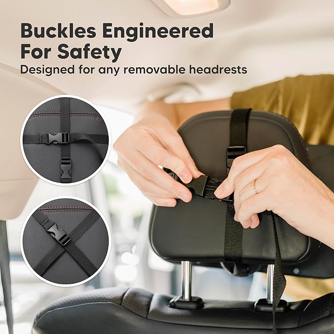 Large Shatterproof Baby Car Mirror, Backseat - Safety Car Seat Mirror for Baby Rear Facing, 360 Wide Crystal Clear View, Accessories for Removable Headrest, Easy Install & Adjustable (Sleek Black)