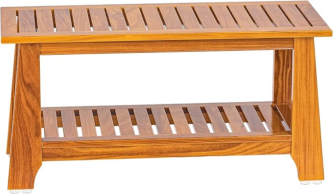 NNN 36" Commercial Teak Shower Bench - 8 Non-Slip Leveling Feet & 350 lbs Capacity | Rock-Solid Stability for Seniors & Spa Safety | Waterproof Design for Saunas/Outdoor Pools (Patented)