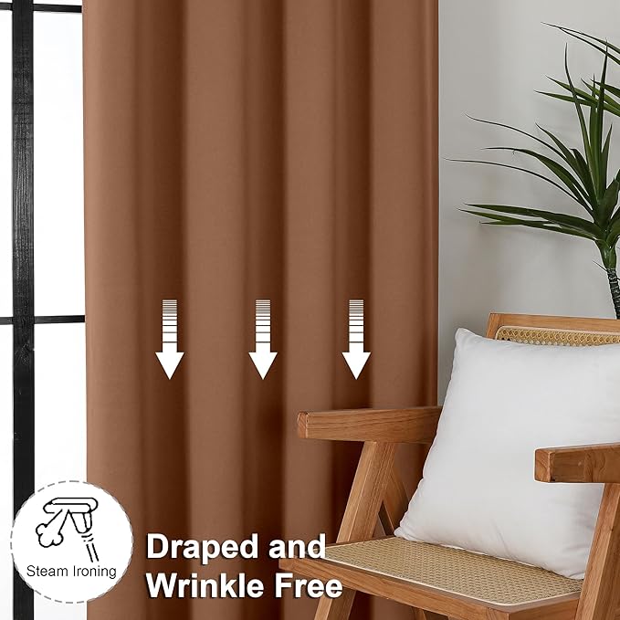 Simplebrand Ava Sun Baked Short 36 Inches Blackout Curtain 2 Panels Set, Half Window Rod Pocket Privacy Curtain Tiers for Kitchen, Curtains Blackout for Bathroom Shades, W40 x L36 Inch, Sun Baked