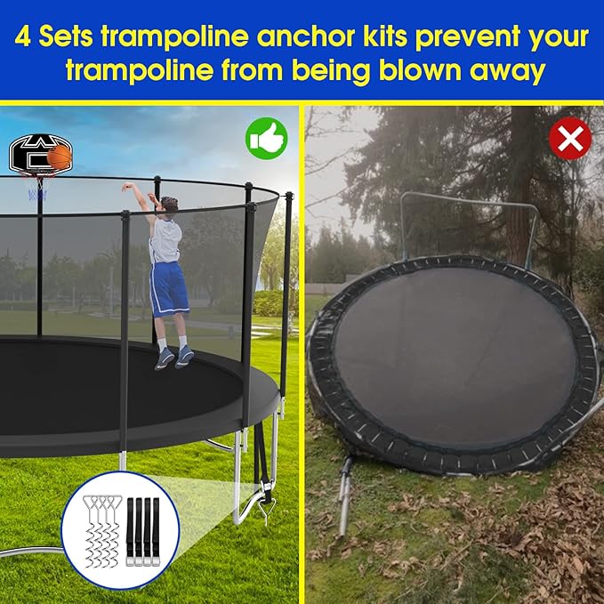 SKYUP Tranpoline 1500LBS 16 15 14 12 10 8 FT Tranpoline for 7-10 Kids and Adults, Windproof Outdoor Tranpoline with Enclosure Net, Basketball Hoop, Easy to Install & Last Long - ASTM Approved