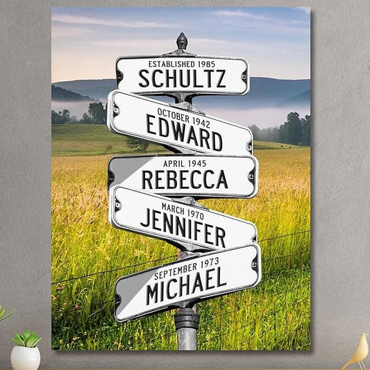 Personalized Father's Day Family Names Street Custom Multi-Name Date of Birth Vintage Street Sign Happy Fathers Day Poster Canvas Wall Art Best Gifts for Dad Husband from Daughter Son Wife Kids #14