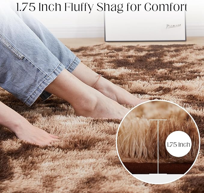 Fluffy Shag Area Rug, 3x5 Tie-Dyed Brown Rugs for Bedroom, Soft Plush Area Rugs for Living Room, Non-Slip Indoor Carpet for Nursery, Study Room, Dressing Room, Home Decor