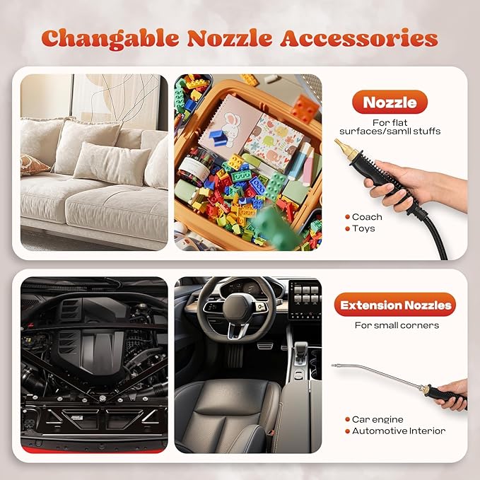 Moongiantgo Handheld Steam Cleaner 2500W High Pressure 1.5L Steamer for Cleaning, Portable Steam Cleaner for Home Kitchen Bathroom, Steam Cleaner for Car Detailing Grout Tile (Red)