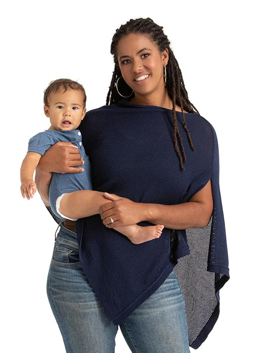 We are Amma | The Cocoon™ - Newborn Essentials Must Haves: Nursing Cover for Breast Feeding Essentials | Nursing Sweater Used as Breastfeeding Cover (Navy, One Size)