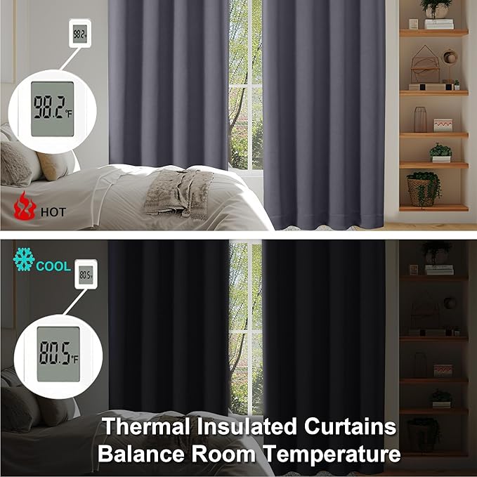 Simplebrand Ava Grey Short 36 Inches Blackout Curtain 2 Panels Set, Half Window Rod Pocket Privacy Curtain Tiers for Kitchen, Curtains Blackout for Bathroom Shades, W40 x L36 Inch, Grey