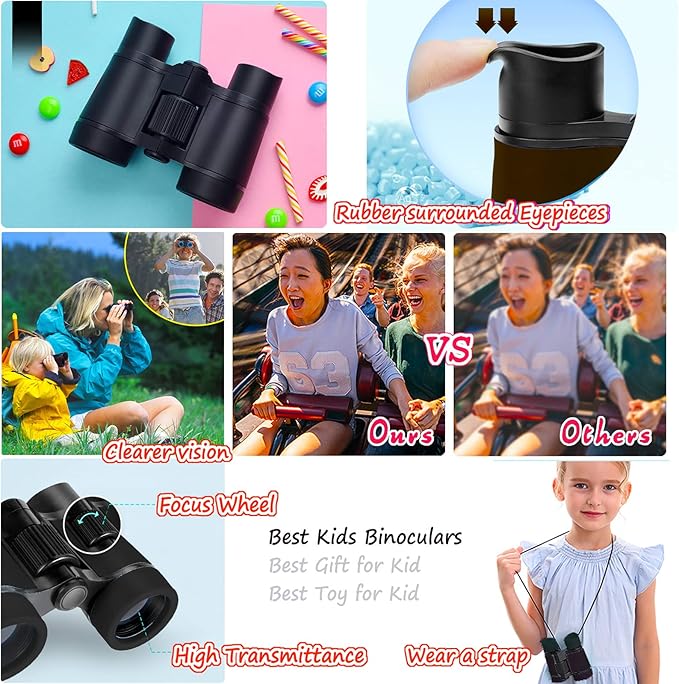 Kids Binoculars Best Gifts for 3-12 Years Boys Girls High-Resolution Optics Shockproof Mini Compact Binocuolar Toys Folding Small Telescope for Bird Watching Camping Outdoor Play