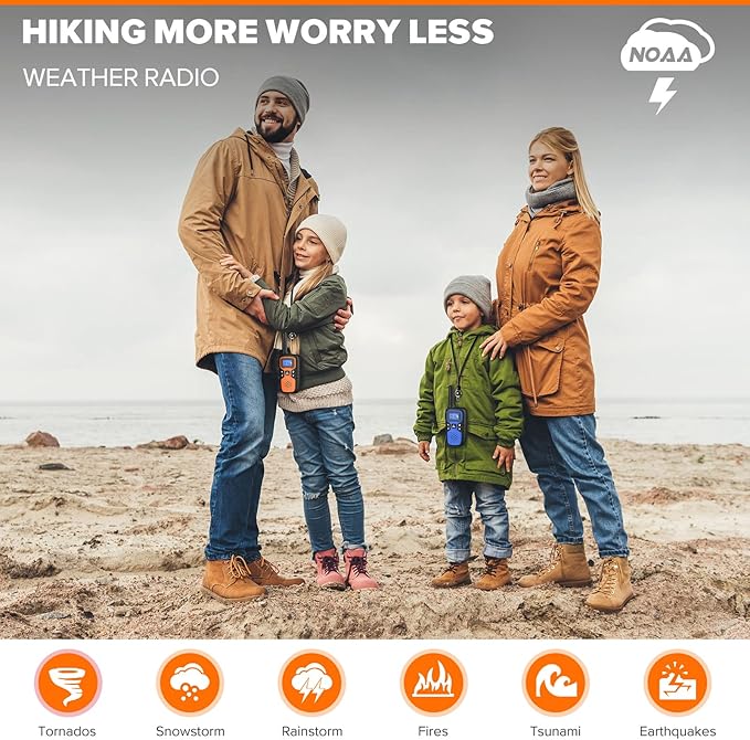Wishouse Walkie Talkies for Kids Adults - Long Range Rechargeable 2 Way Radios,Gift,Hiking Accessories Camping Gear with Lamp,SOS Siren,NOAA Weather Alert,VOX,Easy to Use 6 Pack