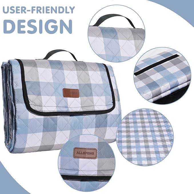 Extra Large Picnic Blanket 80''x 80'' Waterproof Foldable Picnic Mat for Beach, 5-Layer Outdoor Blanket for 6 to 8 Adults,Camping Grass Lawn Park Accessories Couple Park Wedding Registry(Grey)