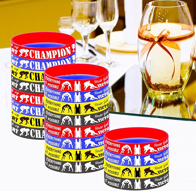 CupaPlay 36 PCS Wrestling Silicone Wristband - Brazilian Jiu-Jitsu Party theme Birthday Party Decorations Supplies Favors