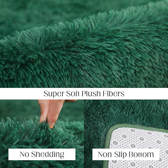 Ultra Soft 9x12 Green Area Rug, Fluffy Plush Rugs for Living Room, Non-Slip Indoor Carpet for Bedroom, Nursery, Study Room, Kids Room, Room Decor