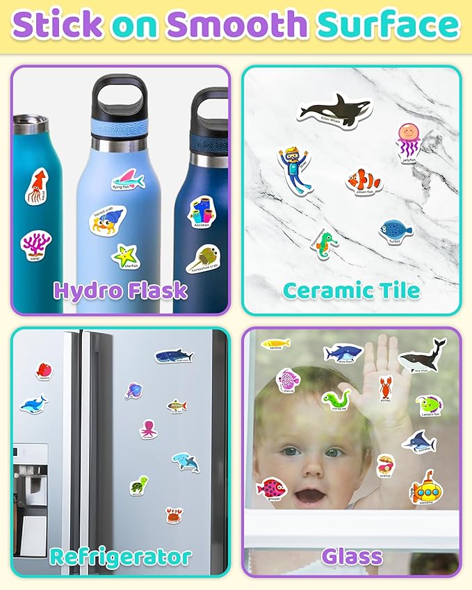 Benresive Reusable Sticker Book for Toddlers 2-4 Years, Fun Travel Stickers for Kids, Waterproof Sticker Books for Toddlers 1-3, Crafts Activities for Todddlers 1-3 2-4 3-5 - Ocean World