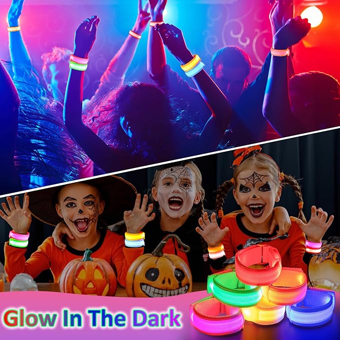 12 PCS LED Light Up Bracelets,LED Glow Flashing Wristbands,LED Glow Bracelets,Glow in The Dark Party Supplies for Sports,Camping,Festivals,Concerts,Raves and Night Events,6 Colors