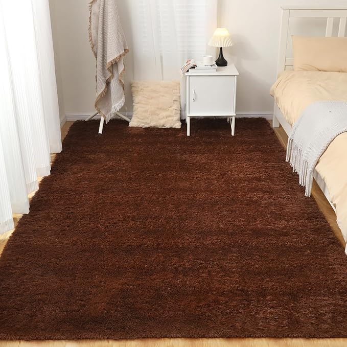 Soft 9x12 Brown Rug, Fluffy Area Rugs for Living Room, Plush Navy Area Rugs for Bedroom, Non-Slip Indoor Carpet for Nursery, Study Room, Kids Room, Room Decor