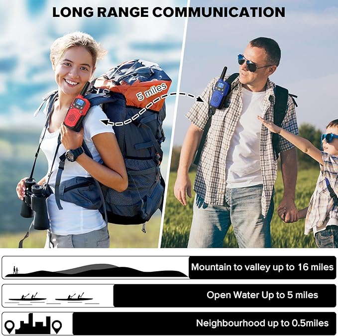 Walkie Talkies for Adults- WokTok Long Range 2 Way Radio, 3000MAH Rechargeable AA Batteries for Held Hiking Accessories Camping Gear Xmas Birthday, 2-in-1 Charging Cable,NOAA Weather Alert,4 Radios