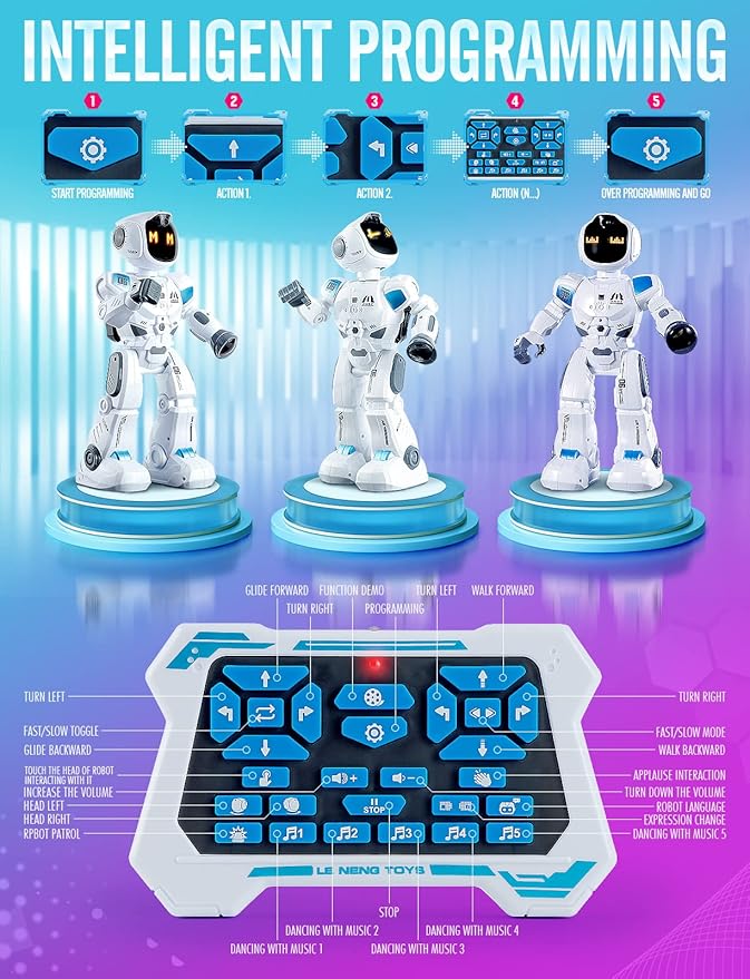 Large Smart Emo Robot Toys for Kids 5-7,Gesture Sensing Programmable Interactive Remote Control Robots for 8-12 with LED Eye Express for Boys 4-9 Years Old Birthday Gifts