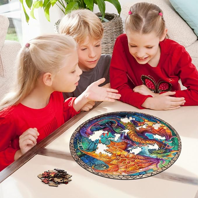 Wooden Puzzles for Adults, Dragon Puzzle Color Challenge Jigsaw Puzzles 200 Piece (Medium,10.9x11.5 in) Thickened Unique Shapes Family Reunion Puzzle, Best Gift for Adults and Kids