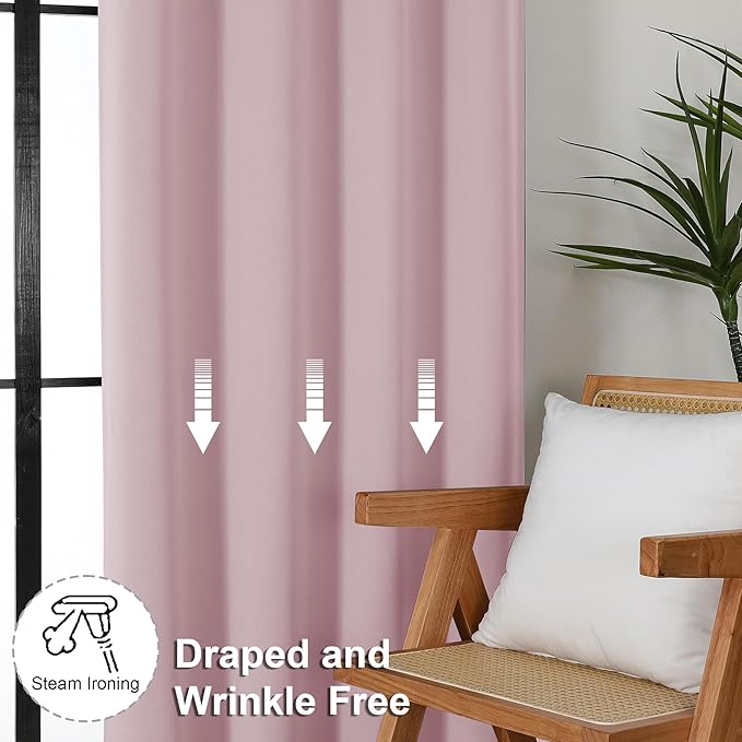 Simplebrand Ava Blush Short 36 Inches Blackout Curtain 2 Panels Set, Half Window Rod Pocket Privacy Curtain Tiers for Kitchen, Curtains Blackout for Bathroom Shades, W40 x L36 Inch, Blush